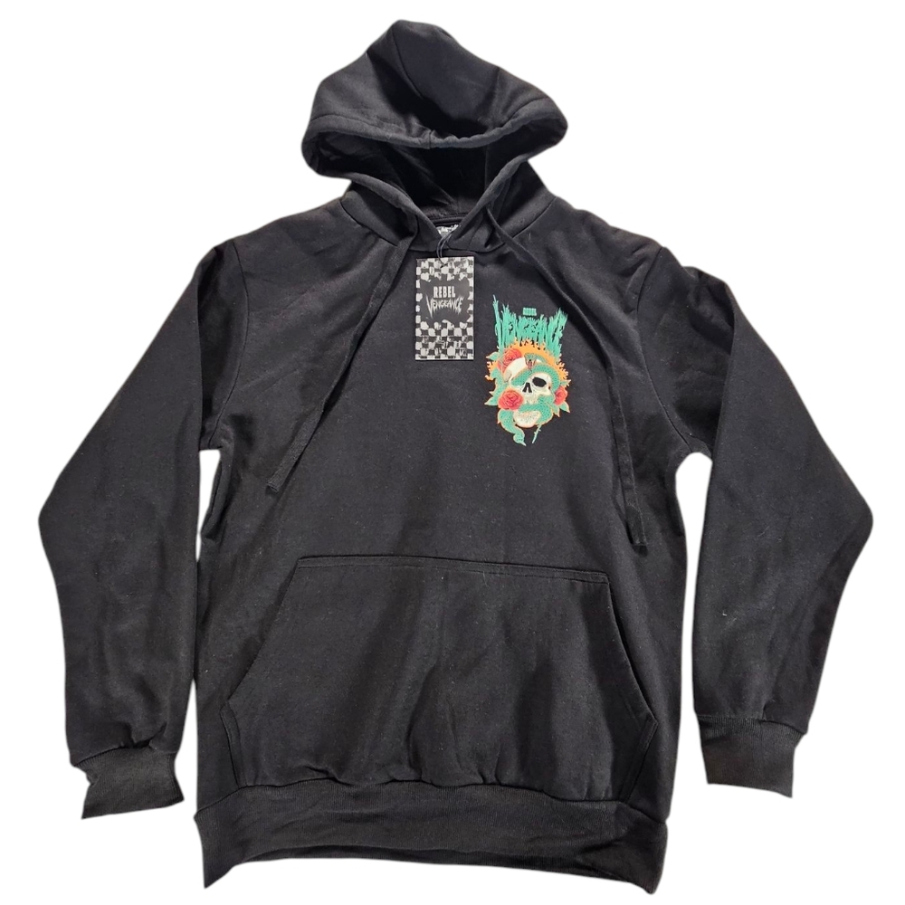 NWT Rebel Vengance Black Hoodie with Skull and Snake Graphic Size Medium - Picture 2 of 5
